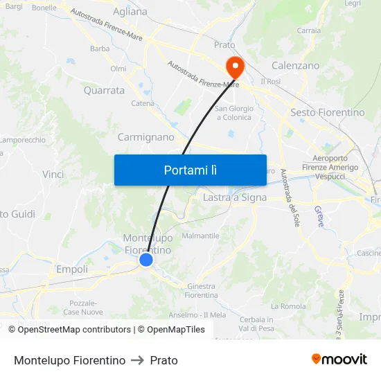 Montelupo Fiorentino to Prato map