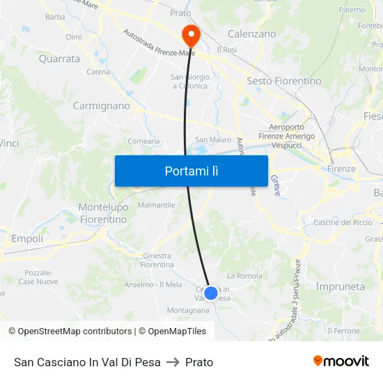 San Casciano In Val Di Pesa to Prato map