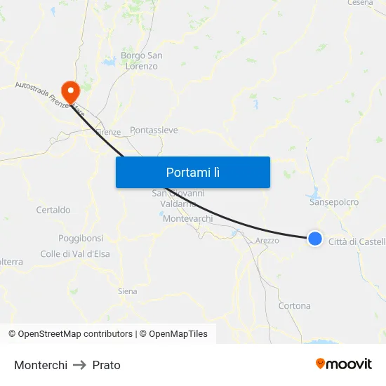 Monterchi to Prato map