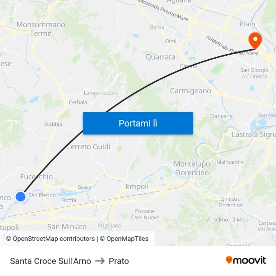 Santa Croce Sull'Arno to Prato map
