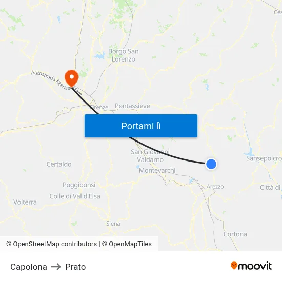 Capolona to Prato map