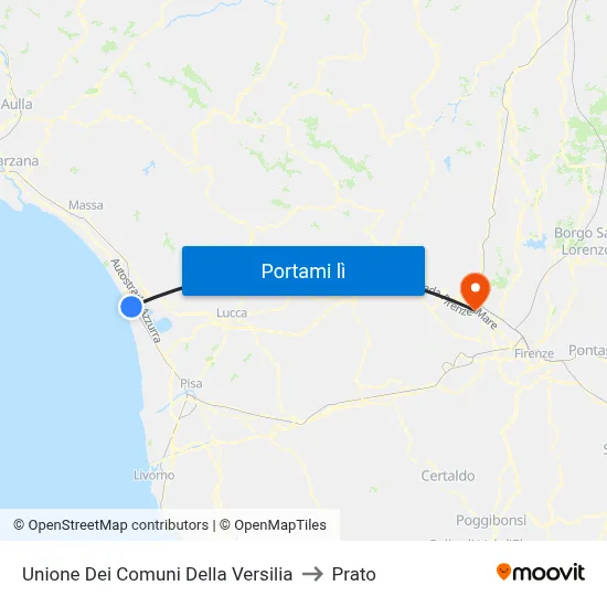 Unione Dei Comuni Della Versilia to Prato map