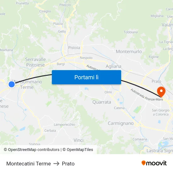 Montecatini Terme to Prato map
