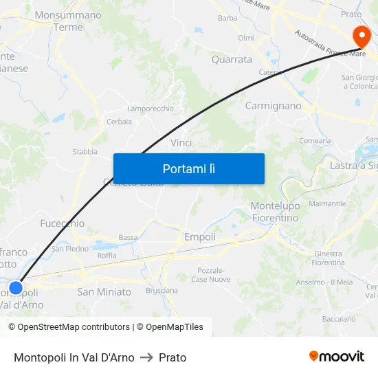 Montopoli In Val D'Arno to Prato map