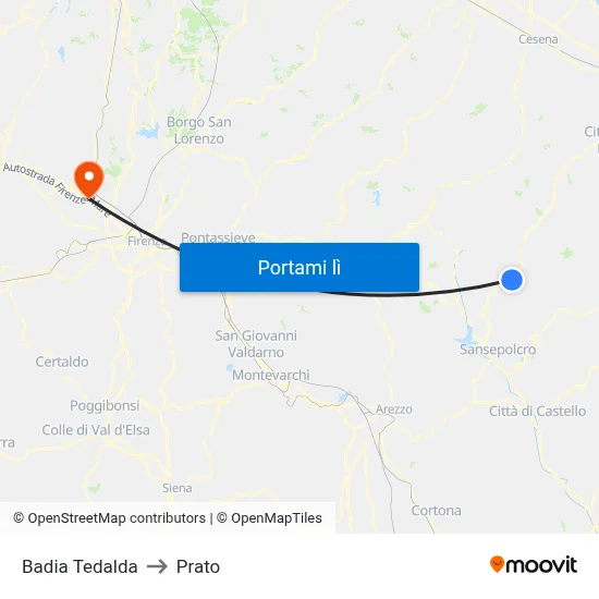 Badia Tedalda to Prato map