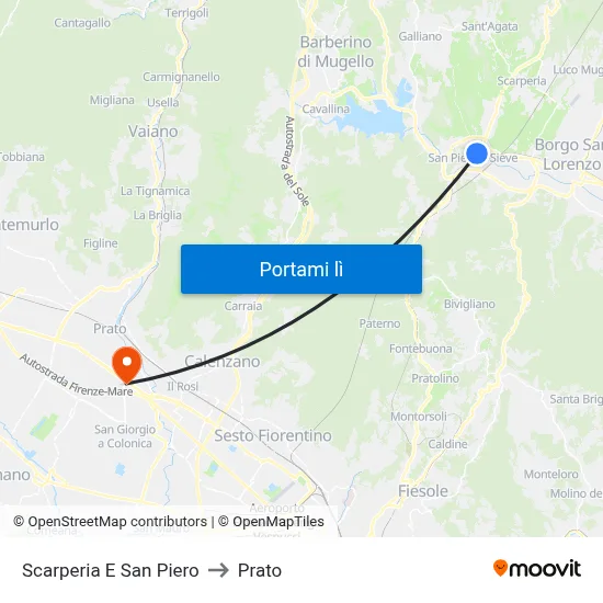 Scarperia E San Piero to Prato map