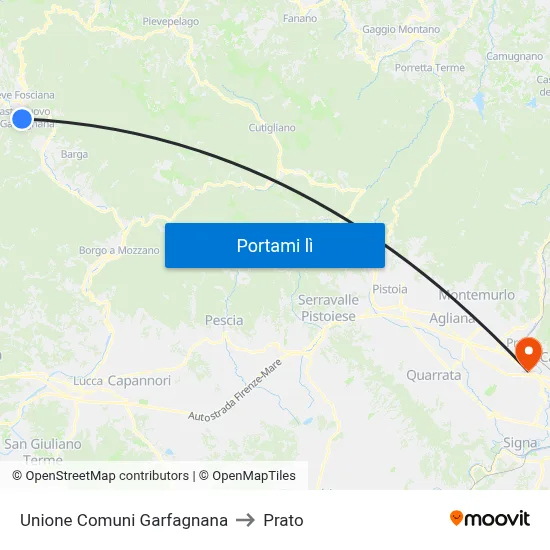 Unione Comuni Garfagnana to Prato map