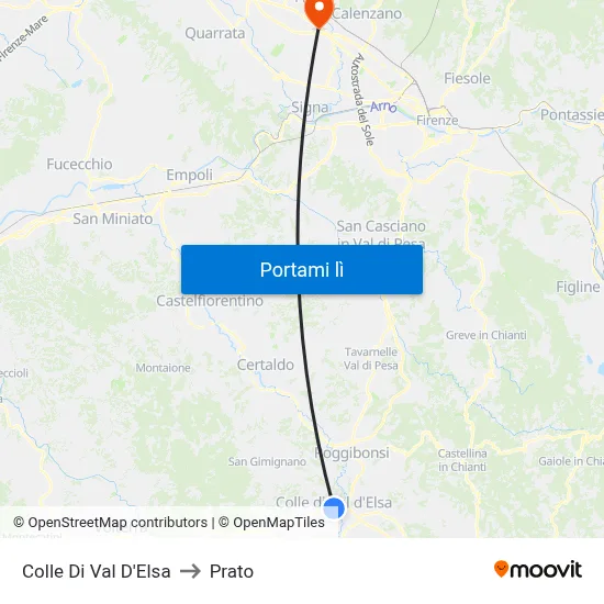 Colle Di Val D'Elsa to Prato map