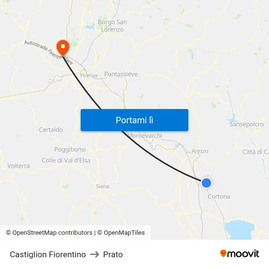 Castiglion Fiorentino to Prato map