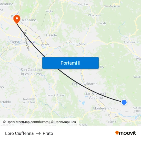 Loro Ciuffenna to Prato map
