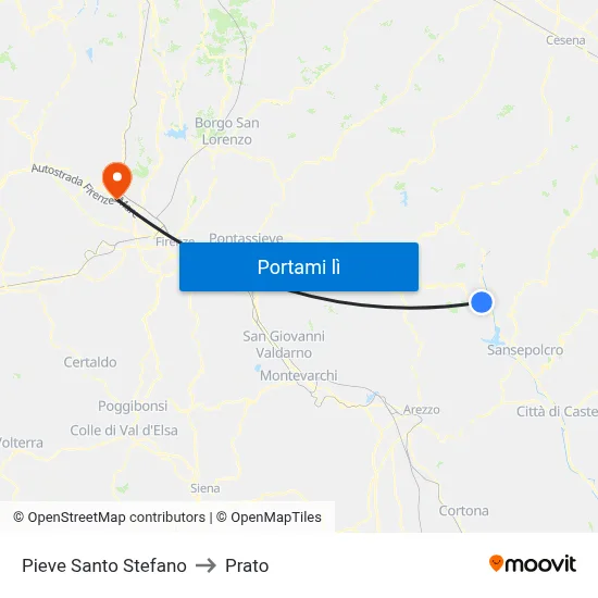 Pieve Santo Stefano to Prato map