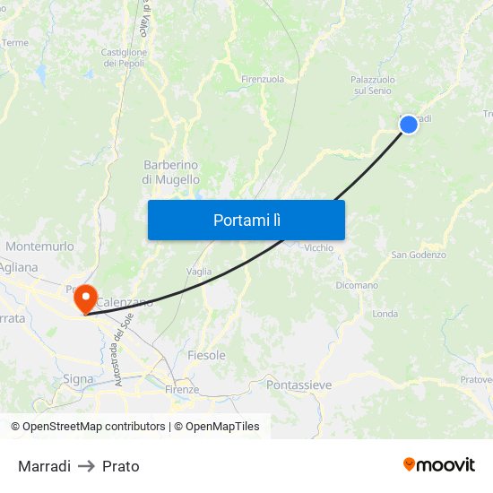 Marradi to Prato map