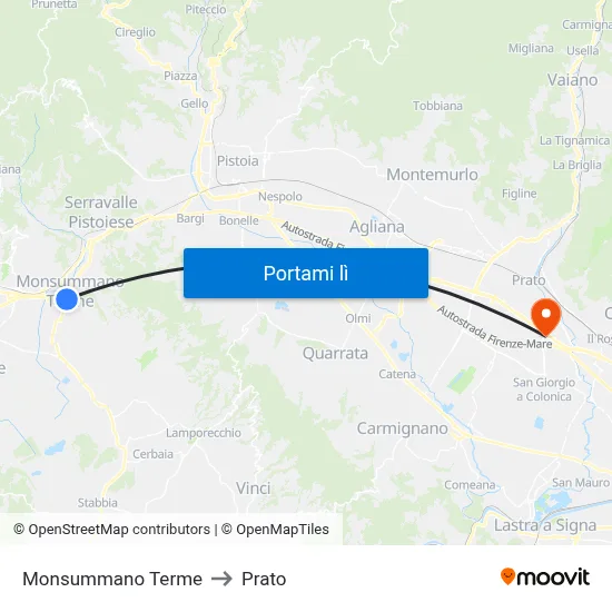 Monsummano Terme to Prato map