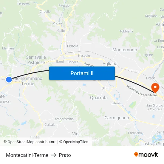 Montecatini-Terme to Prato map
