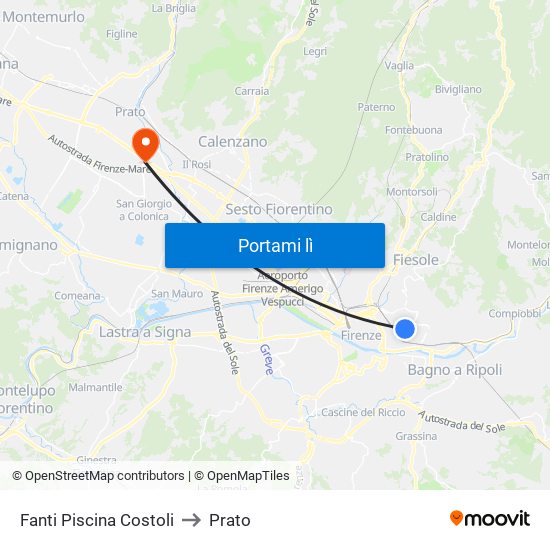 Fanti  Piscina Costoli to Prato map