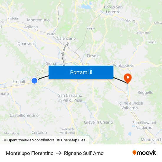 Montelupo Fiorentino to Rignano Sull' Arno map