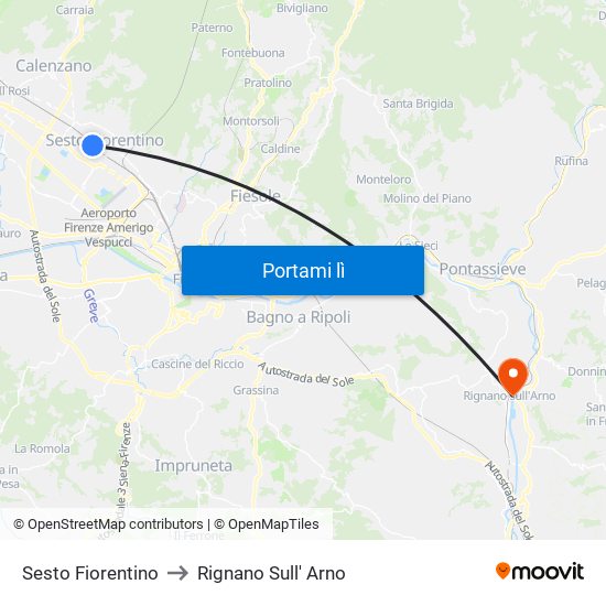 Sesto Fiorentino to Rignano Sull' Arno map