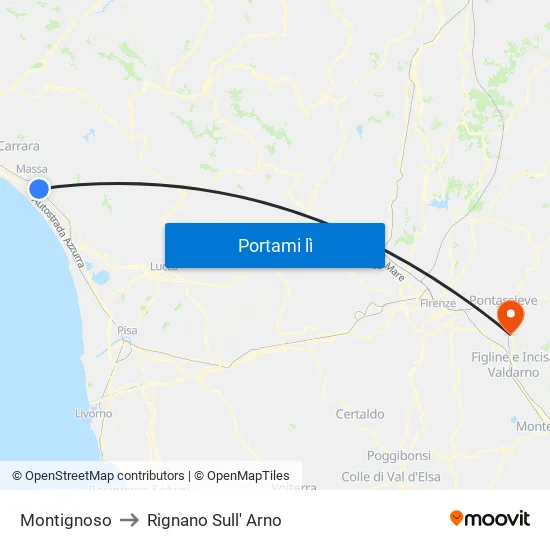Montignoso to Rignano Sull' Arno map