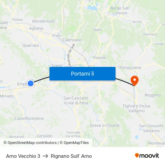 Arno Vecchio 3 to Rignano Sull' Arno map