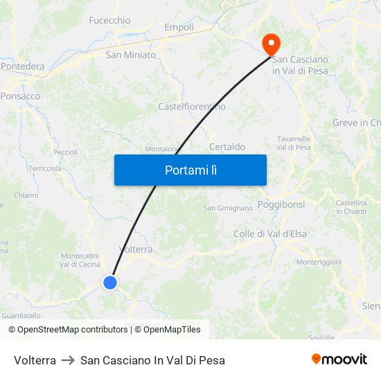 Volterra to San Casciano In Val Di Pesa map