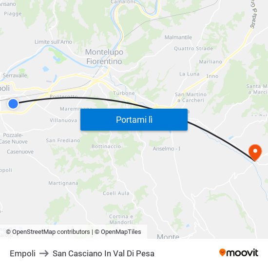 Empoli to San Casciano In Val Di Pesa map