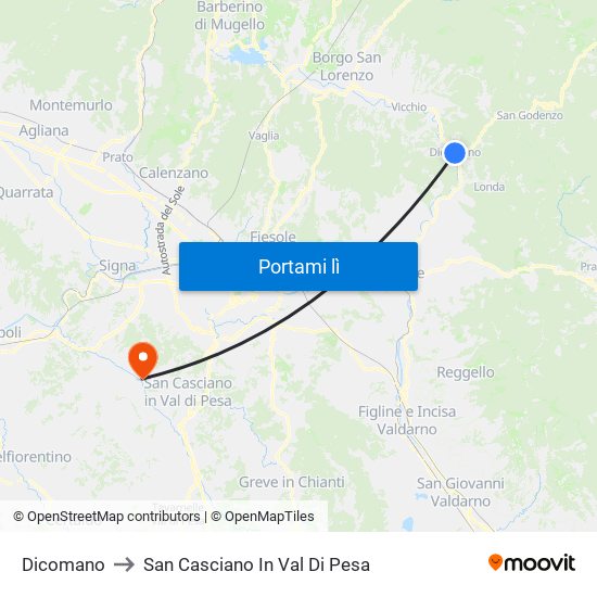 Dicomano to San Casciano In Val Di Pesa map