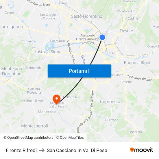 Firenze Rifredi to San Casciano In Val Di Pesa map