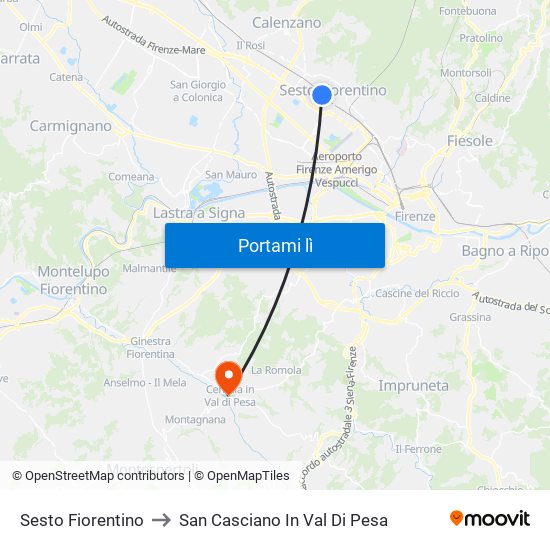 Sesto Fiorentino to San Casciano In Val Di Pesa map