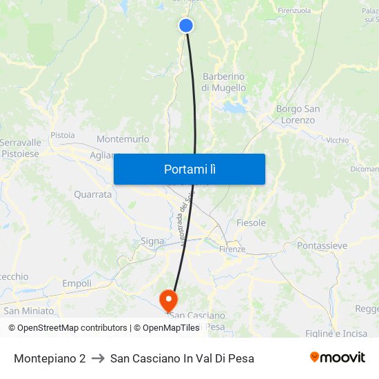 Montepiano 2 to San Casciano In Val Di Pesa map