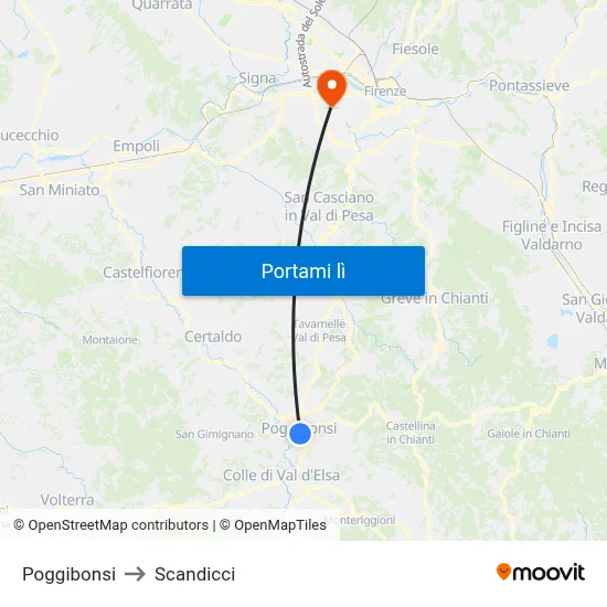 Poggibonsi to Scandicci map