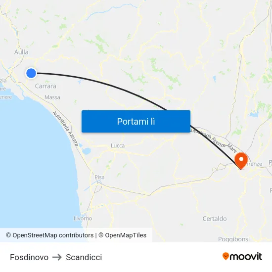 Fosdinovo to Scandicci map