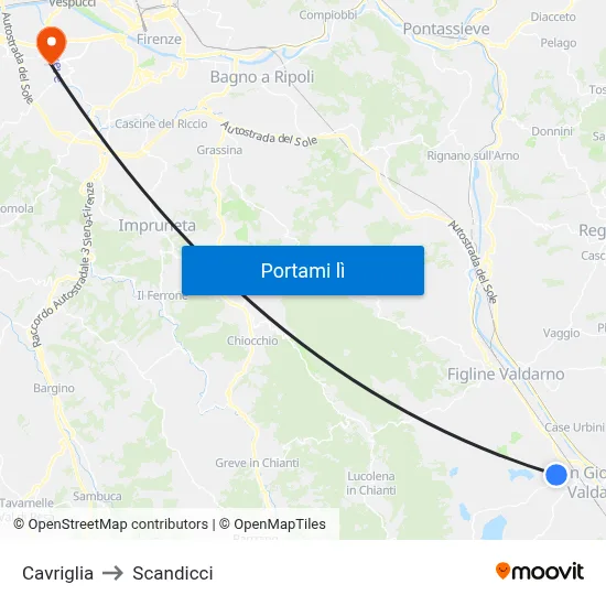 Cavriglia to Scandicci map