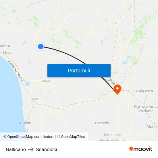 Gallicano to Scandicci map