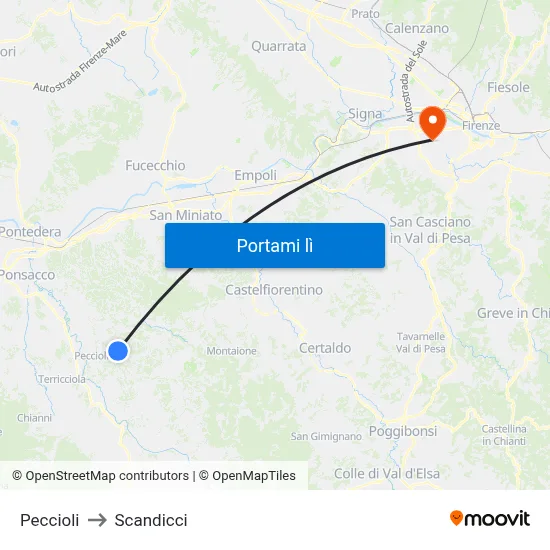 Peccioli to Scandicci map