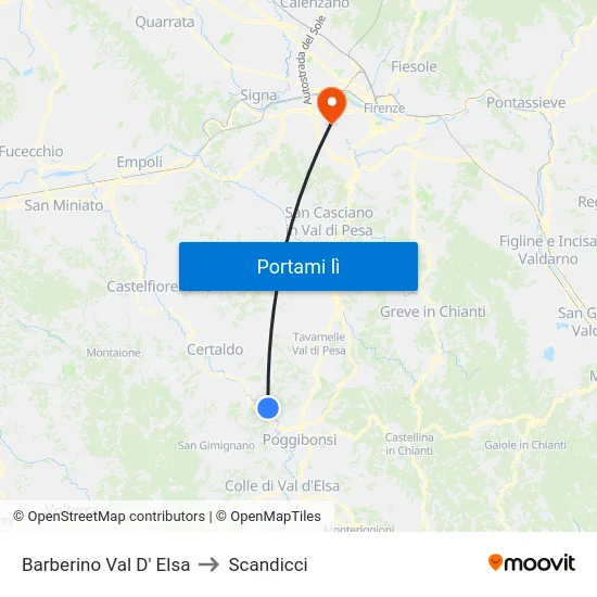 Barberino Val D' Elsa to Scandicci map
