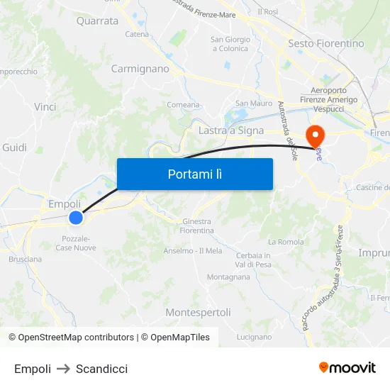Empoli to Scandicci map