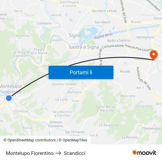 Montelupo Fiorentino to Scandicci map