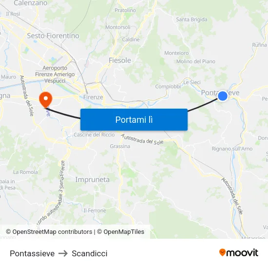 Pontassieve to Scandicci map