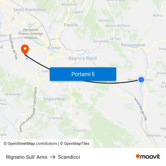 Rignano Sull' Arno to Scandicci map