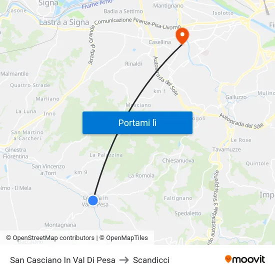 San Casciano In Val Di Pesa to Scandicci map