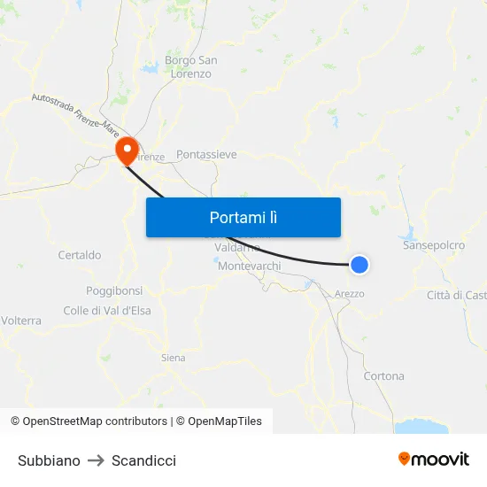 Subbiano to Scandicci map