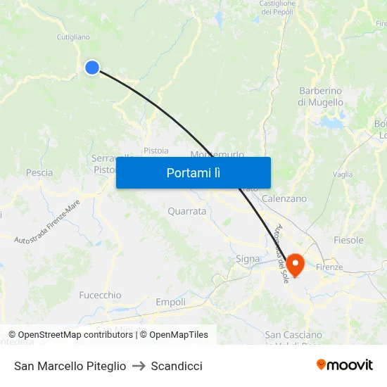 San Marcello Piteglio to Scandicci map