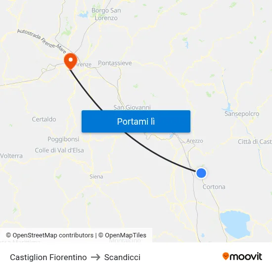 Castiglion Fiorentino to Scandicci map