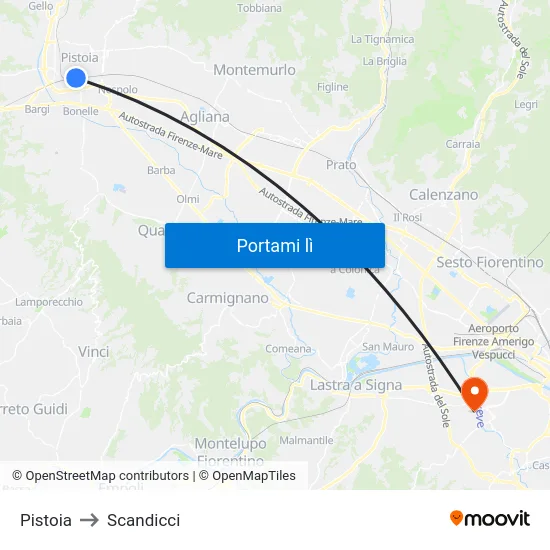 Pistoia to Scandicci map