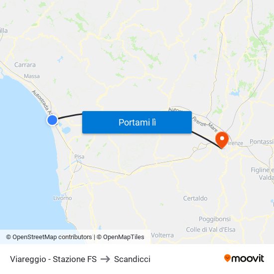 Viareggio Stazione FS to Scandicci map