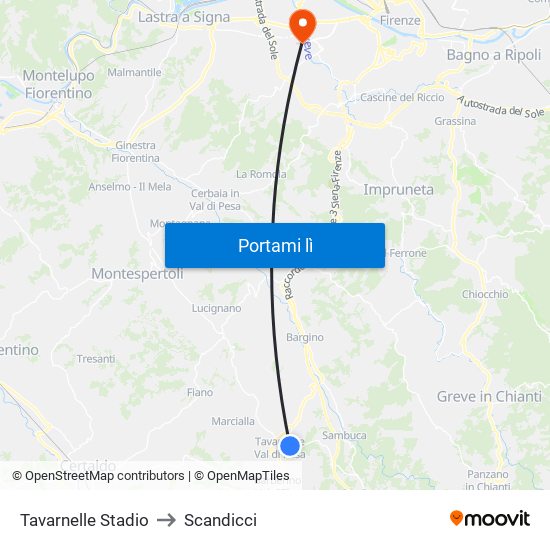 Tavarnelle Stadio to Scandicci map