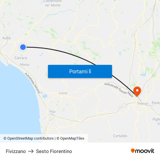 Fivizzano to Sesto Fiorentino map