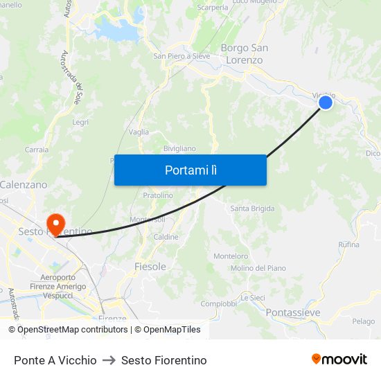 Ponte A Vicchio to Sesto Fiorentino map