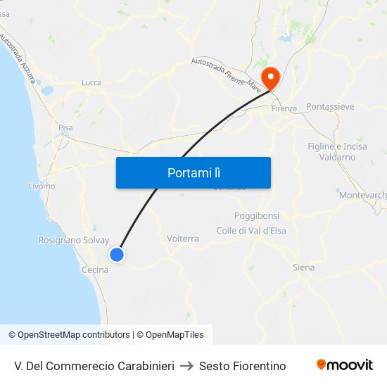 V. Del Commerecio Carabinieri to Sesto Fiorentino map