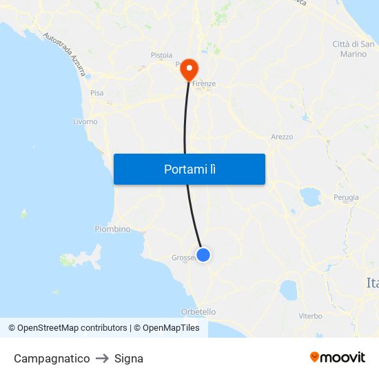 Campagnatico to Signa map